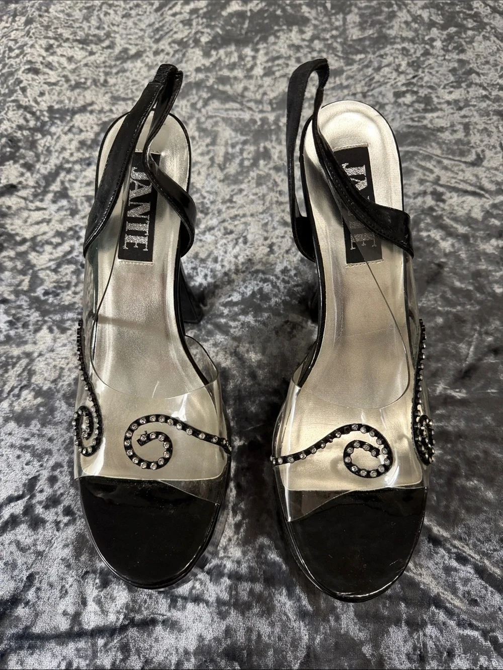 Jante Black/Clear Platform Heels w/Rhinestones